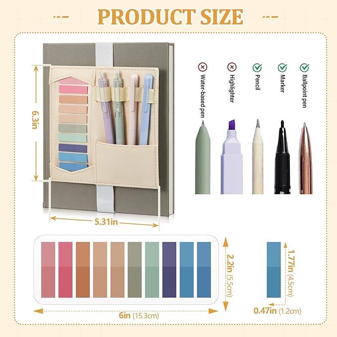 ReliThick Adjustable Elastic Pen Holder for Notebook, PU Leather Planner Pencil Sleeve with 4 Pen Loops & Sticky Tabs, Journal & Stationery Organizer Gift for Planners