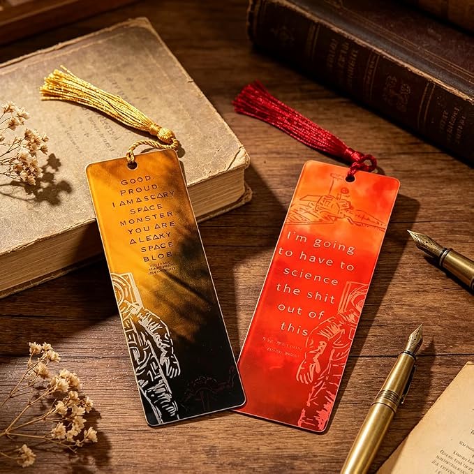Project Hail Mary Bookmark & The Martian Bookmark Set, Double-Sided Acrylic Sci-Fi Bookmarks with Tassels, Astronaut Quote Page Markers, Andy Weir Inspired Gift(2 Pcs)