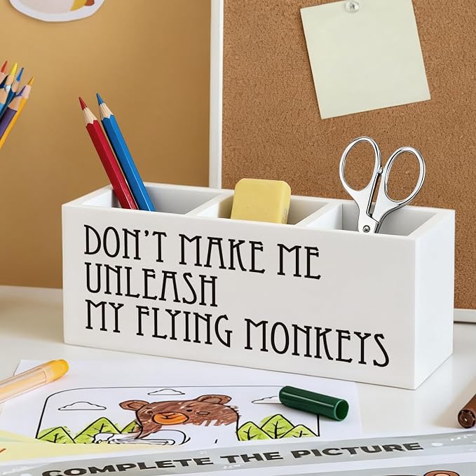 Funny Pen Pencil Holder, Sarcastic Gifts for Women Men Wood Desk Organizer and Accessories, Humorous Gifts for Women Men Makeup Brush Holder Organizer for Bathroom Vanity