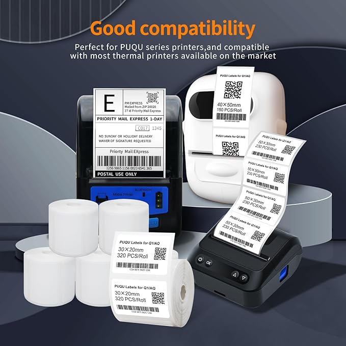 PUQU 40x30mm Direct Thermal Sticker Labels, Self-Adhesive All-Purpose Label Maker Tape, Compatible with AQ/Q1 Series Label Printer, Refills Standard Laminated Office Labeling, 1 Rolls of 150 Labels