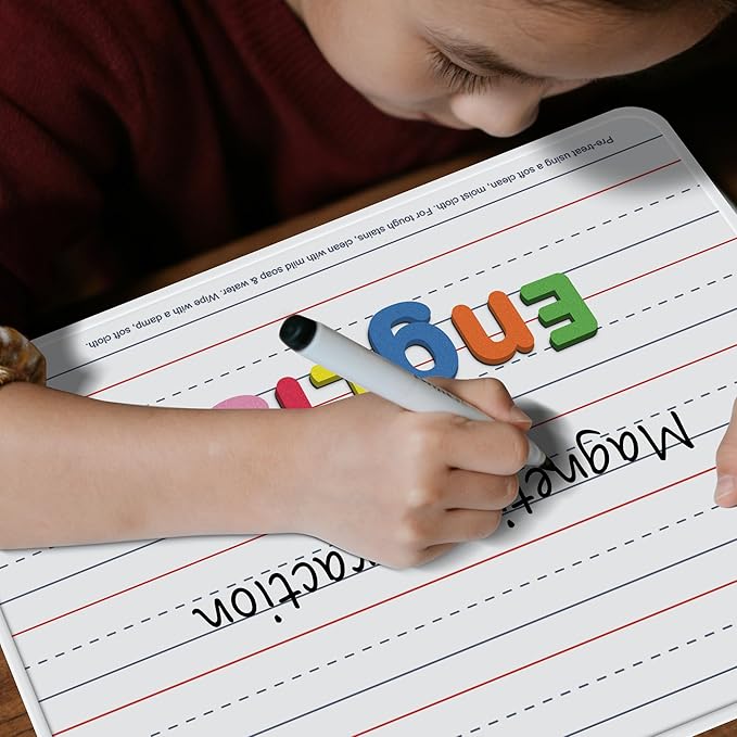 Magnetic Dry Erase Boards, 12 Pack 9”x12” Double Sided Portable Personal Small Whiteboards with Lines, Include 12 Markers, 12 Erasers, 12X52 Foam Letters for Kids, Students, Teachers Classroom School