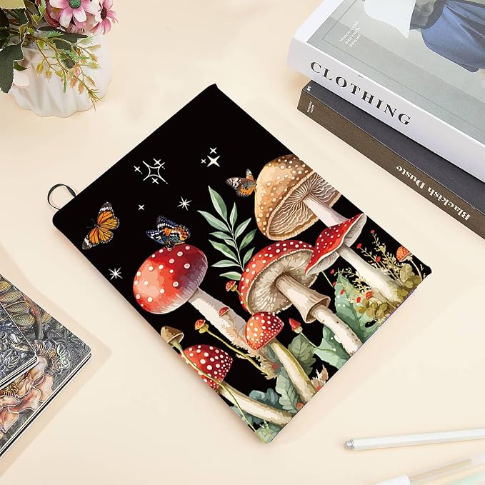 CRASPIRE Mushroom Stretchable Book Cover Butterfly Plant Washable Reusable Large Nylon Book Protector Elastic Notebook Wraps Suitable for Most Hardcover Books Classroom Students