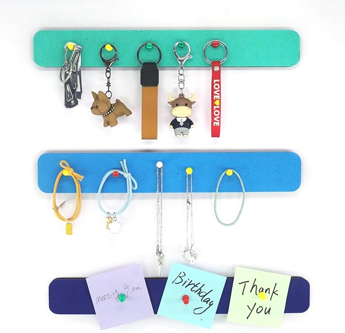6Pcs Felt Bulletin Board Bar Strip 0.5 Inch Thick Self-Adhesive Pin Board Bar 13 Inch in Length with 35 Pushpins (3 Colors D)