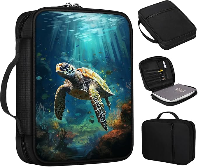 Bible Cover, Sea Turtle Bible Case with Handle and Zippered Pocket Standard Size Holy Bible Bag Women Gifts, Church Bag Portable Bible Carrying Book Case for Bible Study