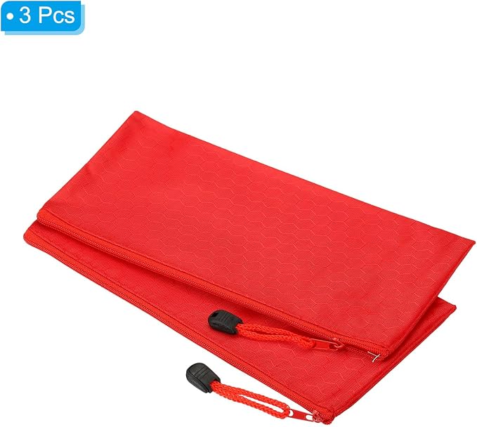 PATIKIL Waterproof Zipper File Bags, 3 Pack A6 Document Holders Pencil Pouch for Office, Red