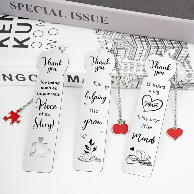3 Pcs Teacher Appreciation Bookmark, Thank You Teacher Gift Bookmark for Women Men, Teacher Appreciation Gifts Metal Bookmarks for Christmas Day, Unique Bookmarks for Teacher’s Day