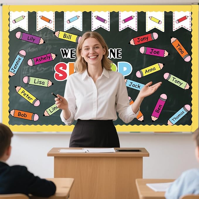 Bulletin Board Decoration Set, Colorful Classroom Decor with Pencil Cutouts Bulletin Board Borders for Welcome Back to School Decorations Teacher Classroom Wall Door Decor