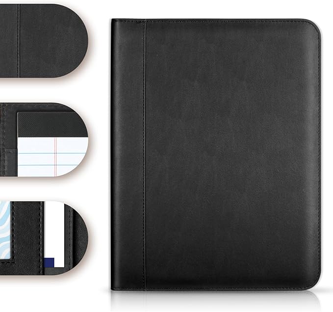 Portfolio/Business Padfolio Binder, Mini Size Document Folder Organizer, Padfolio with Interior Pocket and Pen Loop, 5 x 8 Writing Pad Included, Black
