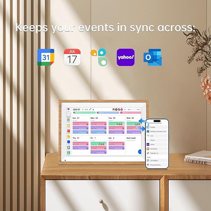 10.1 Inch Digital Calendar 2026 Chore Chart – Interactive Touchscreen Wall Planner, Smart Family Organizer for Family Schedules, Desktop and Wall Mountable, Woodgrain