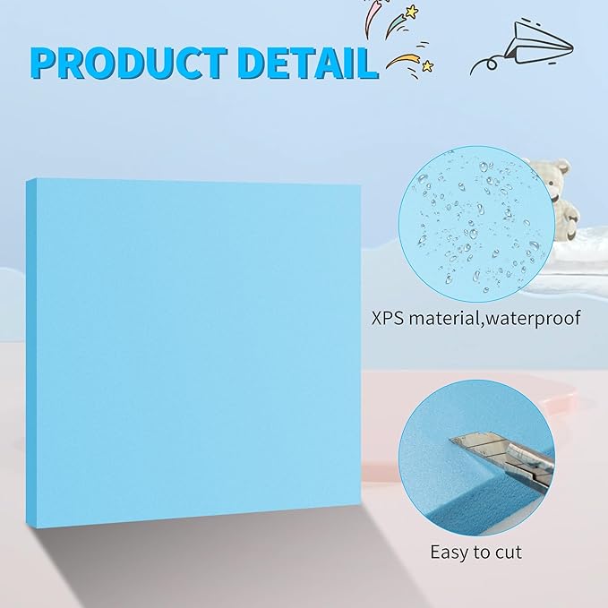 LuckyFoam Blue 13 Pack 12x12x0.5 inch Foam Sheets 0.5 Inch Thick Polystyrene Rectangles XPS Foam Board Craft for Insulating DIY Modeling Art Supplies