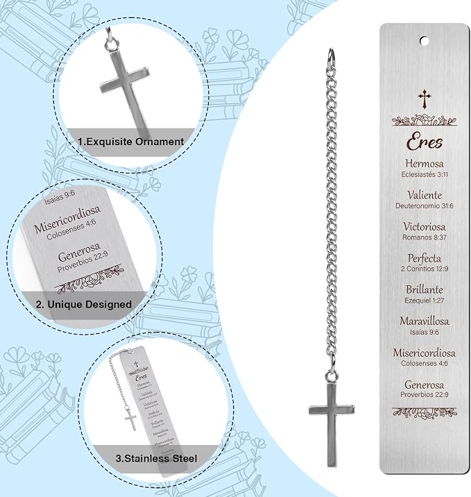 Spanish Metal Bible Bookmark Gifts - Shejdgart Spanish Christian Bookmarks Religious Gifts for Women Inspirational Prayer Gifts for Christian Biblical Birthday Baptism First Communion Graduation Gifts