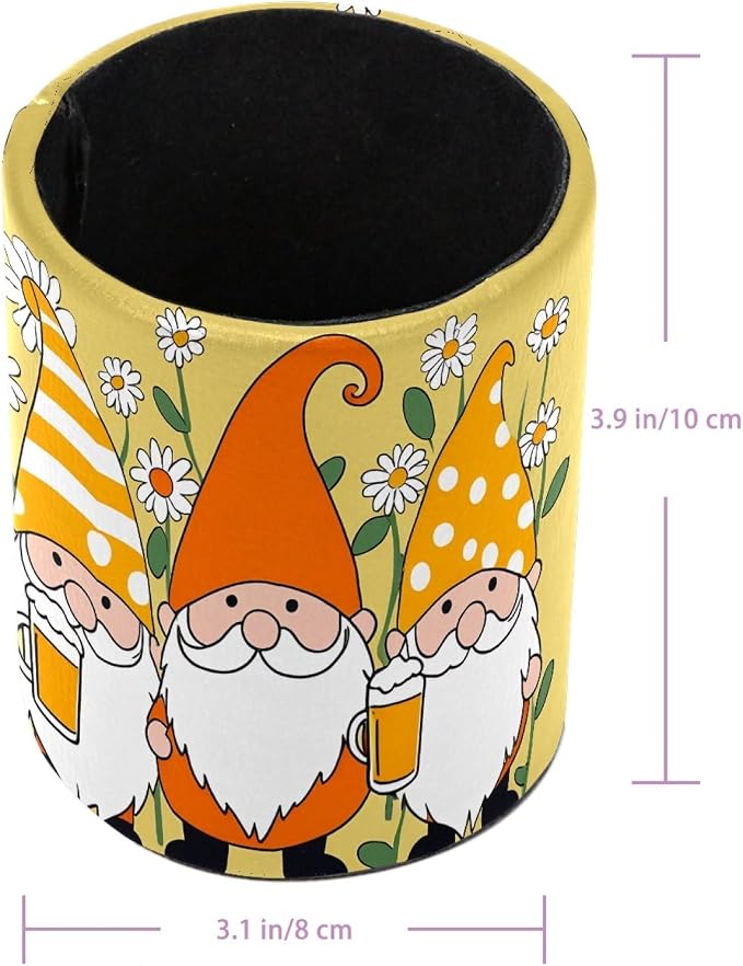 Gnomes Daisy Pen Holder Pencil Organizer Cute Pencil Cup Desk Decor Makeup Brush Holder PU Multifunctional Office Supplies for Home Classroom School