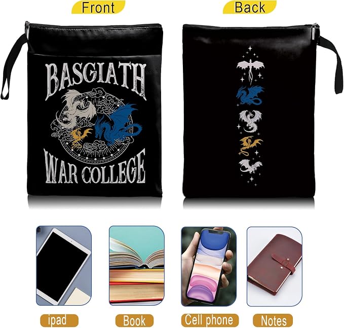 Book Cover Dragon Ridder Inspired Gift, Dragon Merch Pattern Reusable Book Pouch, BASGIATH WAR COLLEGA Book Sleeve for Book Lovers (Black-Dragon 3, Large)