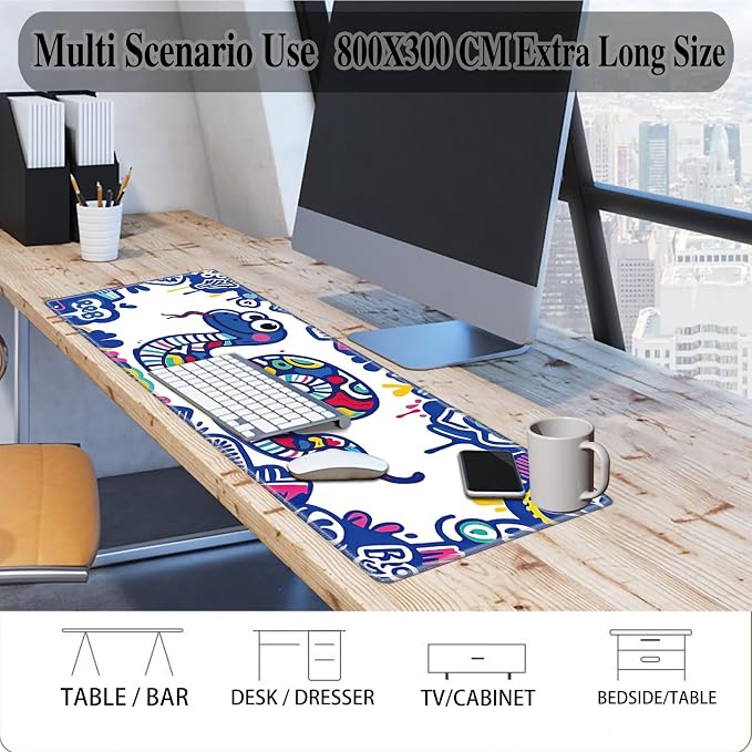 Mouse Pad Gaming Mousepad 31.5x11.8 Inch XXL Large + Coasters,Desk Mat with Stitched Edges, Non-Slip Rubber Base, Thick Mouse Pad for Computer, Laptop, Office & Home - Cute Snake