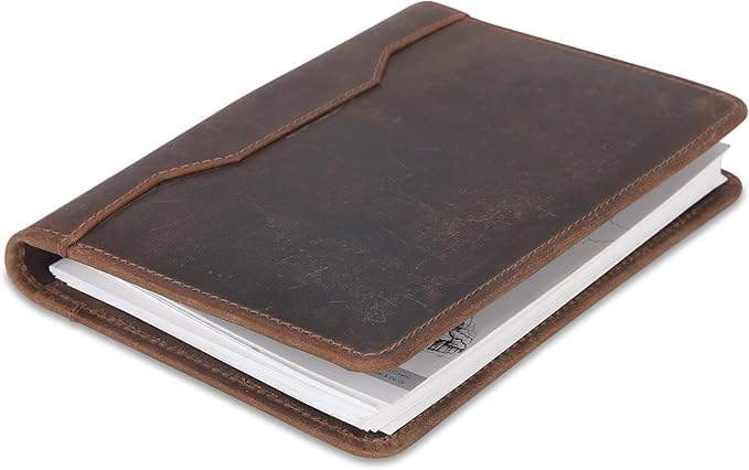 Leather Junior Padfolio for Men Women Business Portfolio Folder Compact 5 x 8 Legal Pad Organizer with Pen Loop Professional Resume Interview Document Holder Padfolio (Dark Brown)