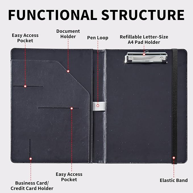 Padfolio Folder with Clipboard,Portfolios Organizer Clipboards with Storage Clipboard Writing Pad PU Leather Conference Document Organizer with Business Card Holder,Cherry Blossom
