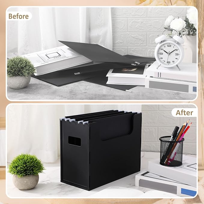 3 Pcs Portable Desktop File, Side Handles, Filing Organizer, Hanging File Folders, Letter Size for Schools Office Home (Black)