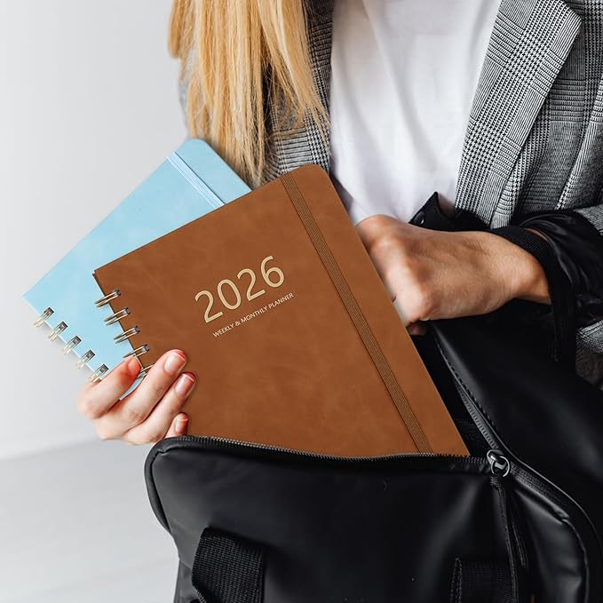 2026 Planner - Weekly and Monthly Planner 2026, Jan 2026 - Dec 2026, 6.4" x 8.5", Daily Planner Calendar Planner with Monthly Tabs, Elastic Closure, Pocket, Notes, Faux Leather Cover Yearly Agenda(Brown)