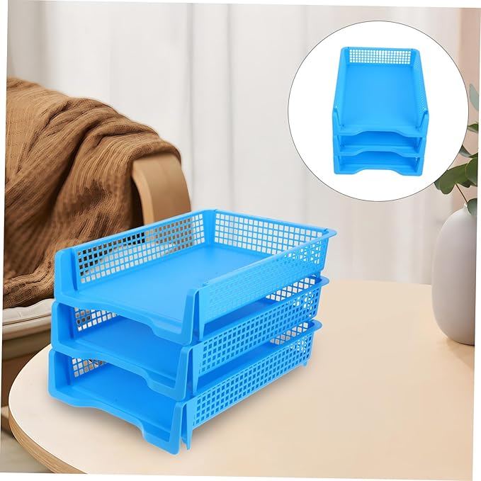VILLCASE 3pcs Plastic Desktop Storage Organizer Stackable Office Trays Letter Trays for Classroom and Office