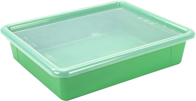 Storex Letter Size Flat Storage Tray – Organizer Bin with Non-Snap Lid for Classroom, Office and Home, Green, 5-Pack (62539U05C)