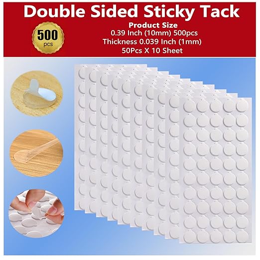 Double Sided Adhesive Dots 500 Pcs Mounting Putty Sticky Tack Clear Removable Round Glue Tape for Wall Crafts Festival Party Decorations (500PCS 0.49in)