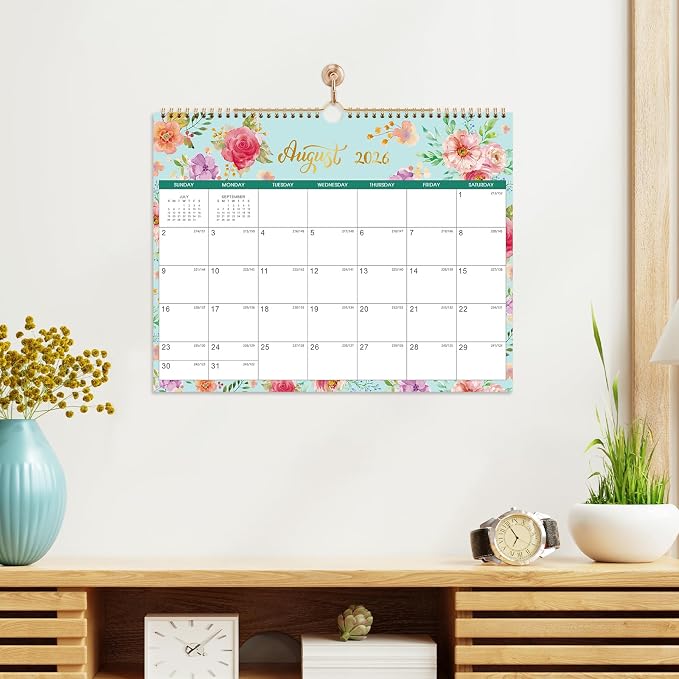 Calendar 2026-2027 - Wall Calendar 2026-2027, Jul. 2026 - Dec. 2027, 15" x 11.5", 18 Monthly Wall Calendars, Twin-Wire Binding + Hanging Hook + Thick Paper + Julian Dates - Floral