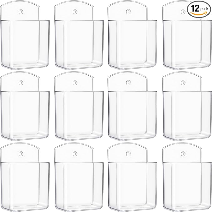 Leinuosen 12 Pcs Remote Control Holder Wall Mount Self Adhesive TV Controller Holder Transparent TV Remote Organizer Wall Pen Organizer for Home Office School Storage Accessories