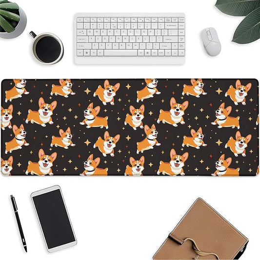 Cute Dog Mouse Pad，Corgi Puppy Pets Gaming Keyboard Mat，Laptop Computer Protector with Non-Slip Rubber Base，Large Extended MousePads Gifts for Desk Office Home，Deskmat Decor 31.5" x 11.8"