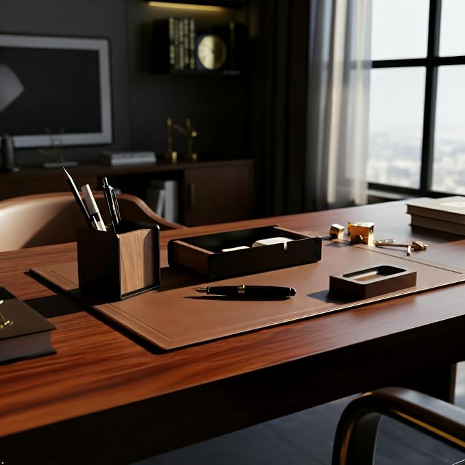 Walnut Desk Tray with Pen Holder Set, Solid Wooden Desk Drawer Organizer for Keys, Pen, Watch, Airpods, Earbuds, Cool Valet Tray for Men
