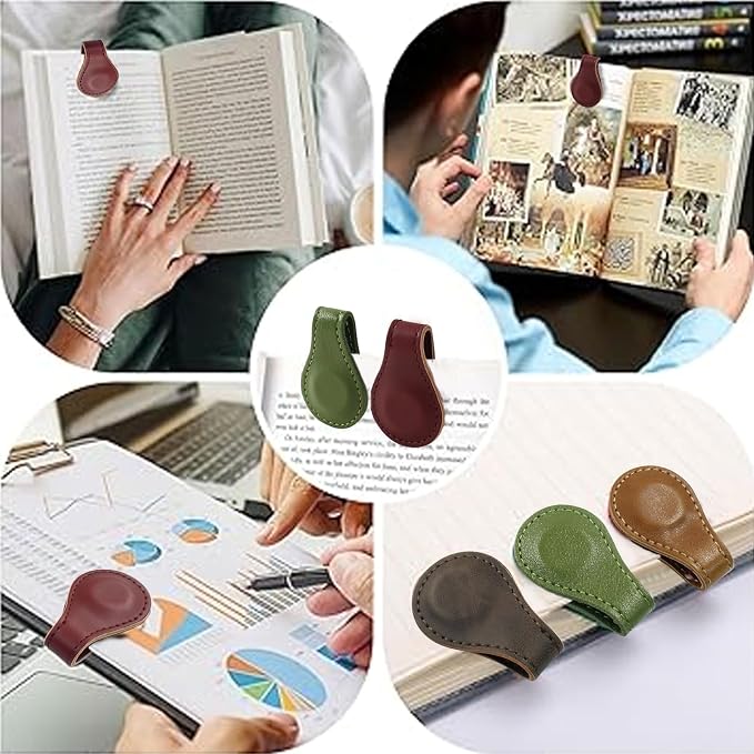 Jiozermi 4 Pcs Magnetic Bookmarks, Double-Sided Magnetic Bookmark Clips Leather Magnetic Bookmarks for Women Book Lover Readers Kids Teacher Student(Dark Colour)