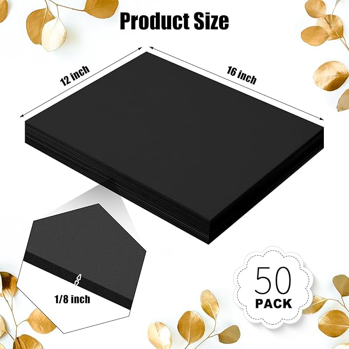 Frienda Foam Boards Thickness Foam Poster Boards for Presentation Board for School Crafts Office Art Projects(12 x 16 Inch,Black,50 Pack)