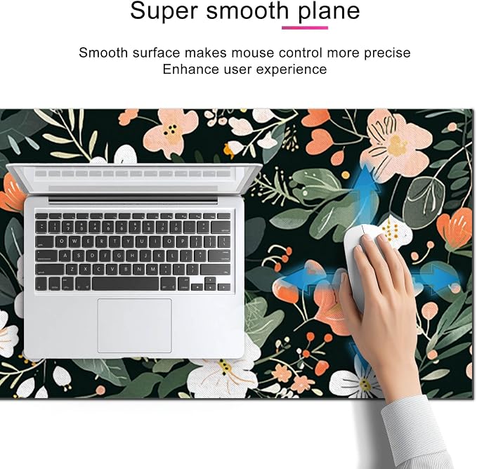 HOMETITUTE Large Floral Mouse Pad 31.5 x 11.8 in Extended Desk Mat Non Slip Waterproof Keyboard Mousepad with Botanical Blossom Design for Office Home Gaming