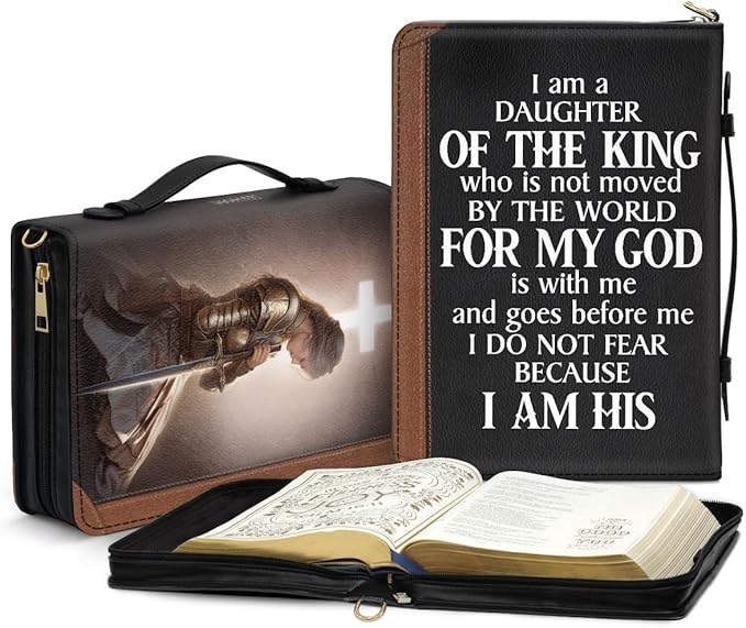 Jesuspirit - Leather Bible Cover for Men - Personalized Bible Case for Men, Bible Study Supplies, Christian Gifts for Men & Women (Daughter of The King, Large)