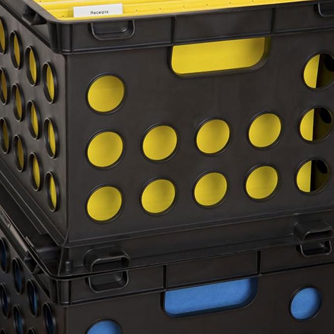Sterilite Stackable Sturdy Storage Crate Organizer Bins with Handles for File and Document Organization for Homes, Offices, and Work Areas, Black, 18-Pack