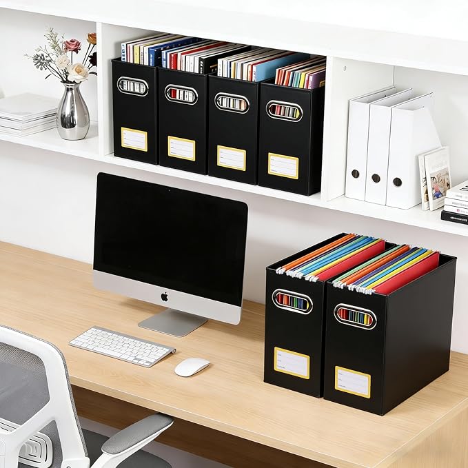 Collapsible File Organizer Box with Handle,12.20x5.11x9.84Inches, Filing Organizer for Home or Office, Small Portable File Box (2 Packs, Black-Yellow)