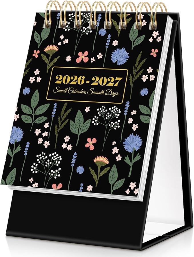 KONVINIT Small Desk Calendar 2026-2027, Black 2026 Desk Calendar - Runs From January 2026 Until December 2027, 24 Months Mini Desktop Calendar 2026 for School, Home & Office Supplies