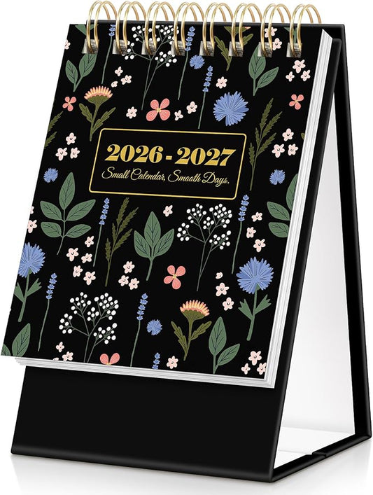 KONVINIT Small Desk Calendar 2026-2027, Black 2026 Desk Calendar - Runs From January 2026 Until December 2027, 24 Months Mini Desktop Calendar 2026 for School, Home & Office Supplies