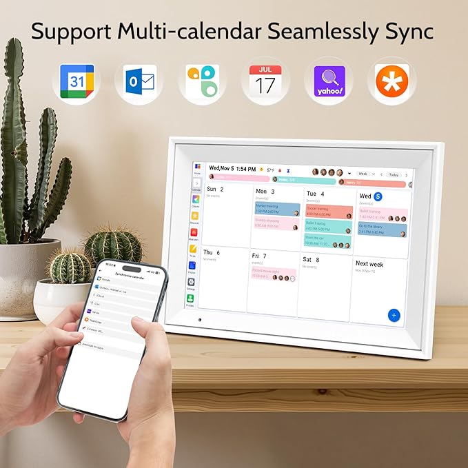 Digital Calendar 10.1'' Electronic Calendar for Family Schedules, WiFi Smart Calendar Built-in 32GB Memory, 1280 * 800 IPS HD Touchscreen Interactive Family Planner & Meal Planner-White