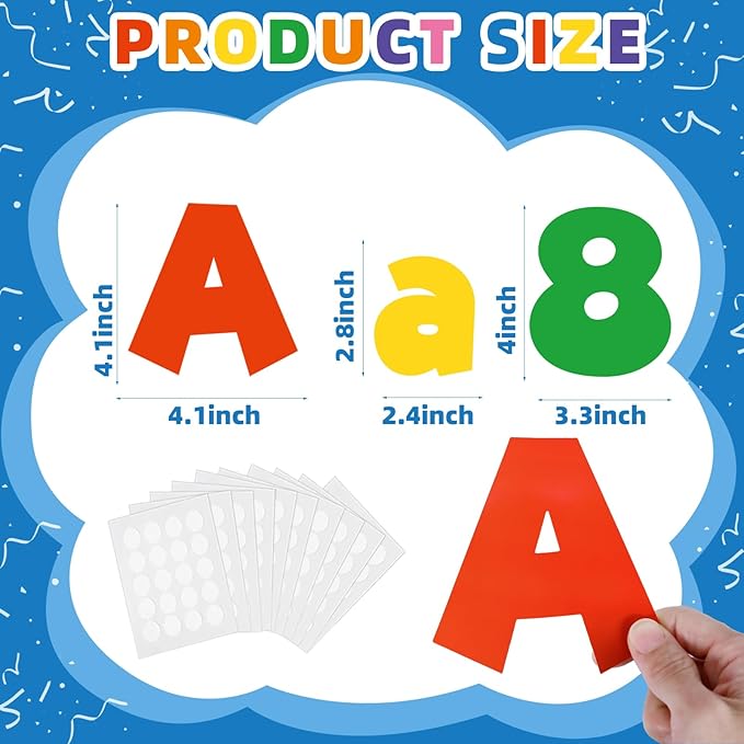 249 Pcs Bulletin Board Letters Set, 4 Inch Colorful Alphabet Numbers & Punctuation Cutouts with Adhesive Dots for Classroom Wall & School Decor (Colorful)
