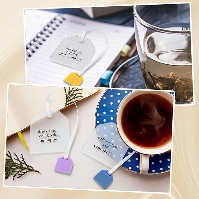 Honoson 6 Pcs Tea Bag Bookmarks Party Favors Cute Hand Gift Bookmarks for Women Mom Mother's Day Book Reading Lovers Gift (Proverbs,Acrylic)