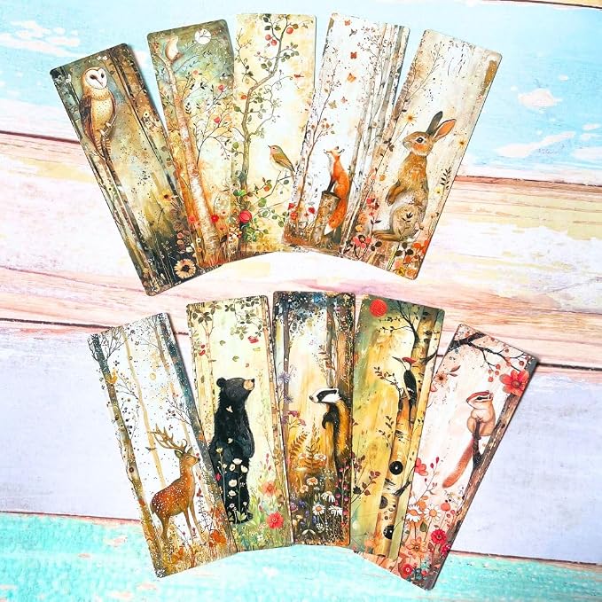 Woodland Animal Bookmarks 10PC Cute Page Markers Gift Set for Book Lover Teacher Cool End of Year Gifts Best Graduation Ideas Men Women Library Supplies Page Holders Reading