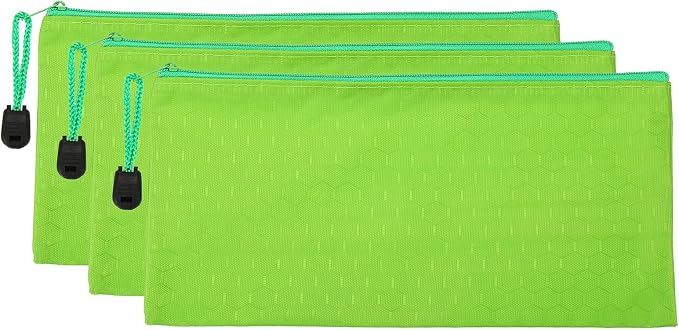 PATIKIL Waterproof Zipper File Bags, 3 Pack A6 Document Holders Pencil Pouch for Office, Green