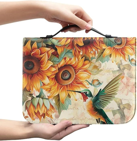 Sunflower Bird Women Bible Carrying Case Thanksgiving Bible Tote Bag for Man Fall Bible Covers Thanksgiving Decor PU Leather Bible Protector