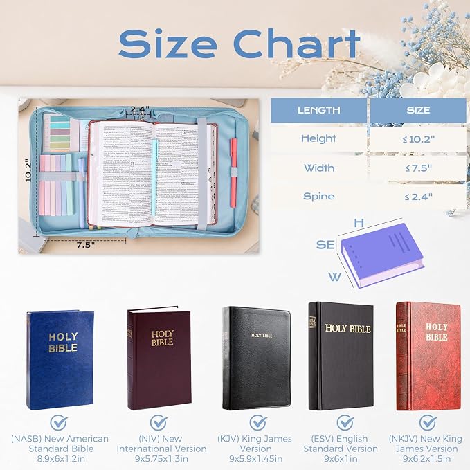 XKDOUS Bible Cover Case for Women Leather Quilted Bible Bag Organizer Large Book Carrying Case with Handle, Pens, Tabs, Study Supplies Journaling Kit Christian Gifts for Mom, Lady