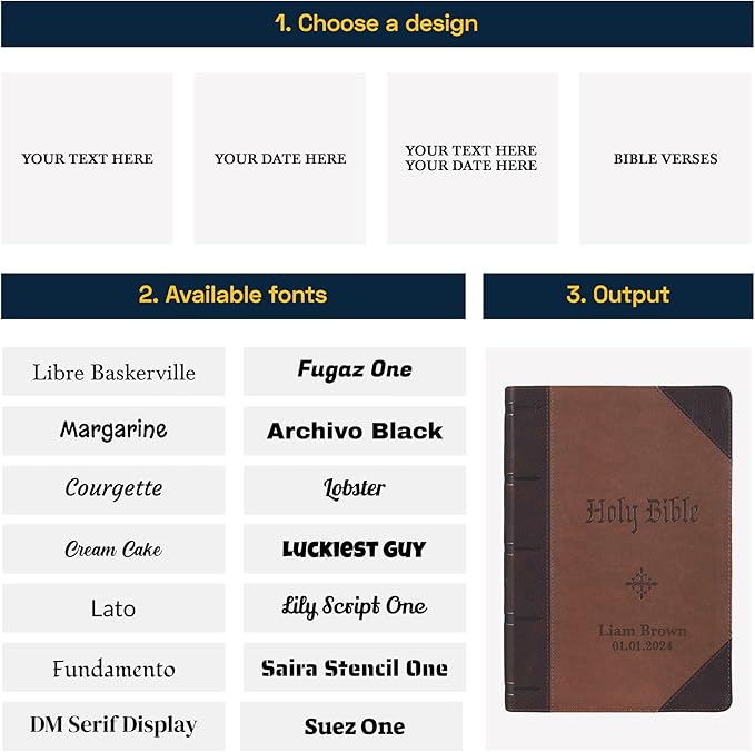 Personalized KJV Two-Tone Large Holy Bible Brown Faux Leather King James Version Giant Print Size with Index Tabs | Custom with Name, Date or Text | Gift for Christian & Religious Celebrations