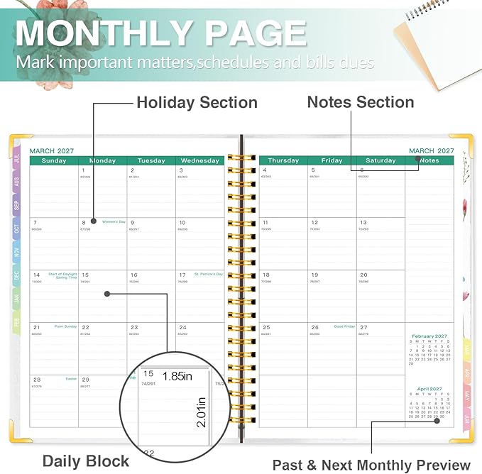 GuassLee Large Academic Planner 2026-2027, Weekly and Monthly Planner from July 2026-June 2027, 8.8"x11.4" Aesthetic Agenda Book with Back Pocket, Stickers, Coated Tabs, A4 Size