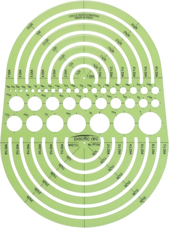 Pacific Arc Circles Radius Master Template Guide, from 1/2 Inch to 3 3/4 Inch Radius and 36 Perfect Circles from 3/64 to 1 Inches