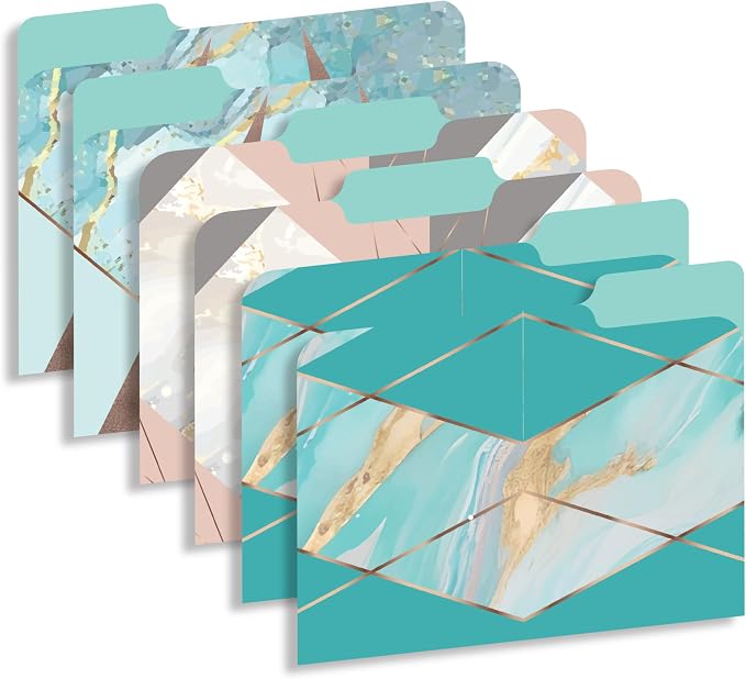 Decorative File Folders 1/3 Cut Tab, 12 Pack Marble Design, Heavyweight Laminated Letter Size (9.5” x 11.5”), Stylish Fashion File Folders for Home, Office & School Organization (Gold Marble)
