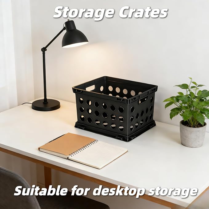 6-Pack File Crate, Storage Crates, Plastic Storage Bins for Letter & Files, Stackable Organizer Box with Handles, Black File Organizer for Home Office & Garage, 17.25" L x 14.25" W