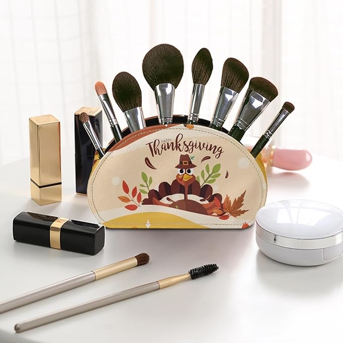 FUSURIRE Remote Control Holder Thanksgiving Turkey PU Leather Organizer Box with 5 Compartments for Home Office Supplies, Remote Caddy Desktop Storage for Controllers, Media Player, Makeup Brush, Pen